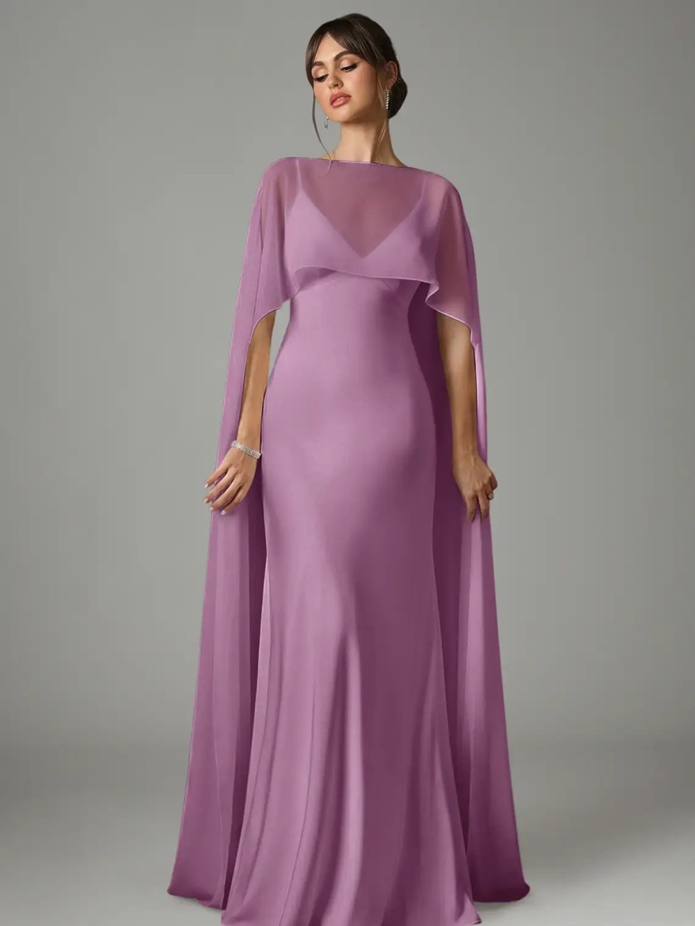 Azazie Wisteria Maxi Gown with Cape Overlay